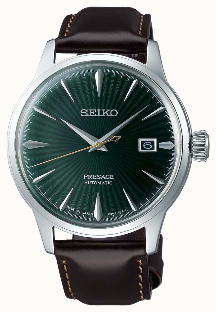 Seiko Presage Automatic Green Dial 'Cocktail Time' Brown Leather Strap  SRPD37J1 - First Class Watches™ IRL