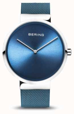 Bering | Classic | Polished/Brushed Silver | Blue Mesh Bracelet | 14539-308