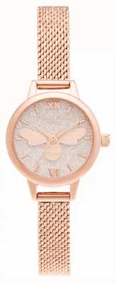 Olivia Burton Lucky Bee Mini Dial Rose Gold Mesh Bracelet OB16FB15