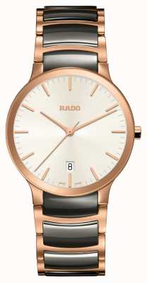 RADO Centrix Pink L Men's Black Ceramic Rose Gold PVD Plated Bracelet White Dial R30554022