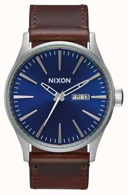 Nixon Sentry Leather  | Blue / Brown | Brown Leather Strap | Blue Dial A105-1524-00