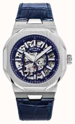 Rotary Men's | Regent | Automatic | Blue Skeleton Dial | Blue Leather Strap GS05415/05