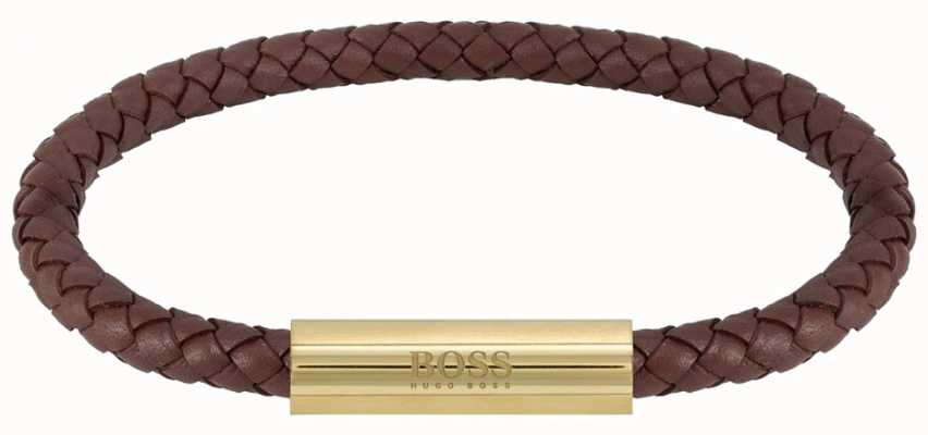 BOSS Jewellery Men's Braided Leather Brown Bracelet 1580151