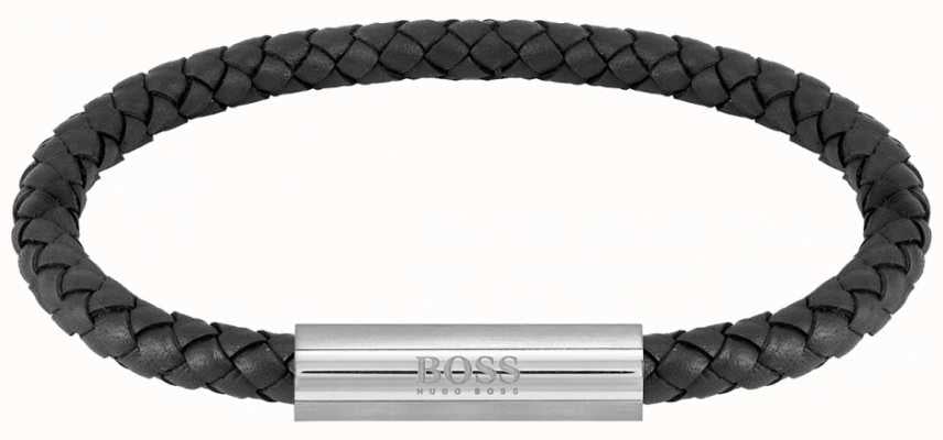 BOSS Jewellery Men's Braided Leather Black Bracelet 1580152