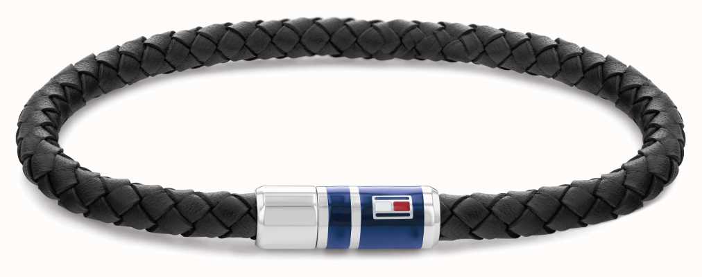 Tommy Hilfiger Men's Casual Leather Black Braided Bracelet 2790293