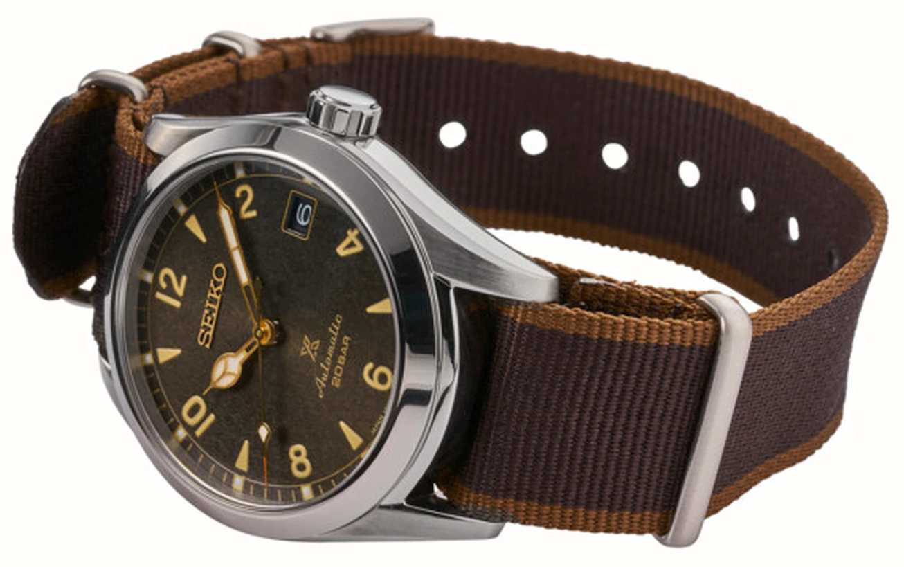 Seiko Alpinist | Black/Brown Nylon Strap | Black Dial SPB211J1 - First  Class Watches™ IRL