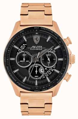 Scuderia Ferrari Men's Pilota Evo | Rose Gold Plated Steel Bracelet | Black Dial 0830825