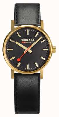 Mondaine Evo2 Gold 30mm | Black Leather Strap | Black Dial | IP Gold Case MSE.30120.LB