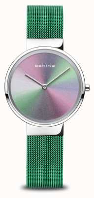 Bering Anniversary | Women's | Polished Silver | Green Mesh Bracelet 10X31-ANNIVERSARY1