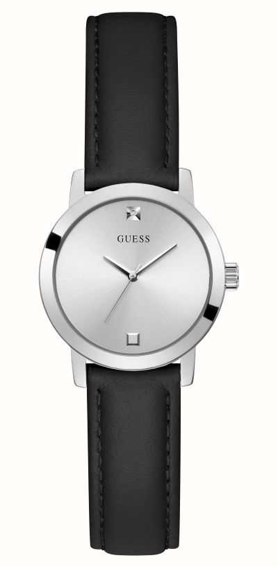 guess watch women's black leather strap