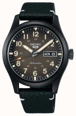 Seiko 5 Sports Field Black Plated Leather Strap Watch SRPG41K1