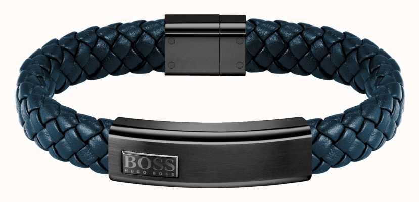 BOSS Jewellery Lander Blue Leather Braided Bracelet 1580179M