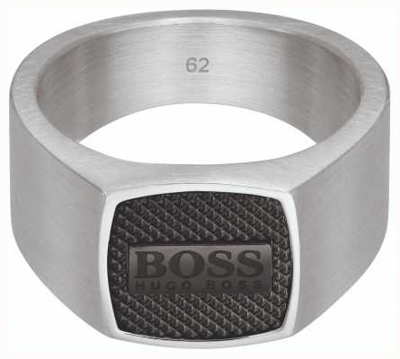 BOSS Jewellery Seal Knurl Texture Two Tone Steel Ring 1580257L