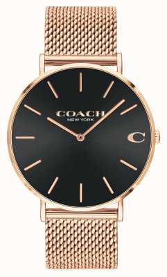 Coach | Charles |  Black Sunray Dial | Rose Gold Mesh Bracelet | 14602552