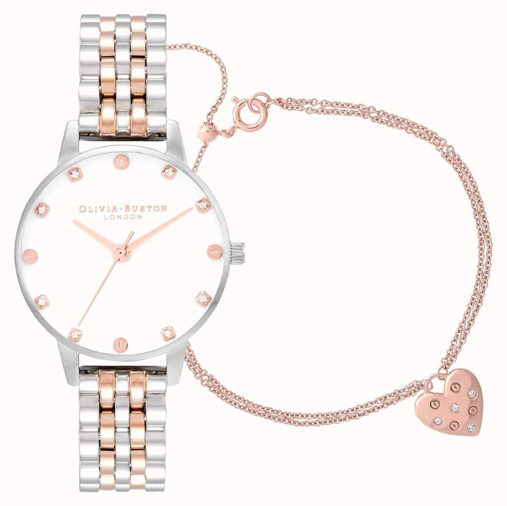 Olivia Burton Ladies Two Tone Watch And Heart Bracelet Set