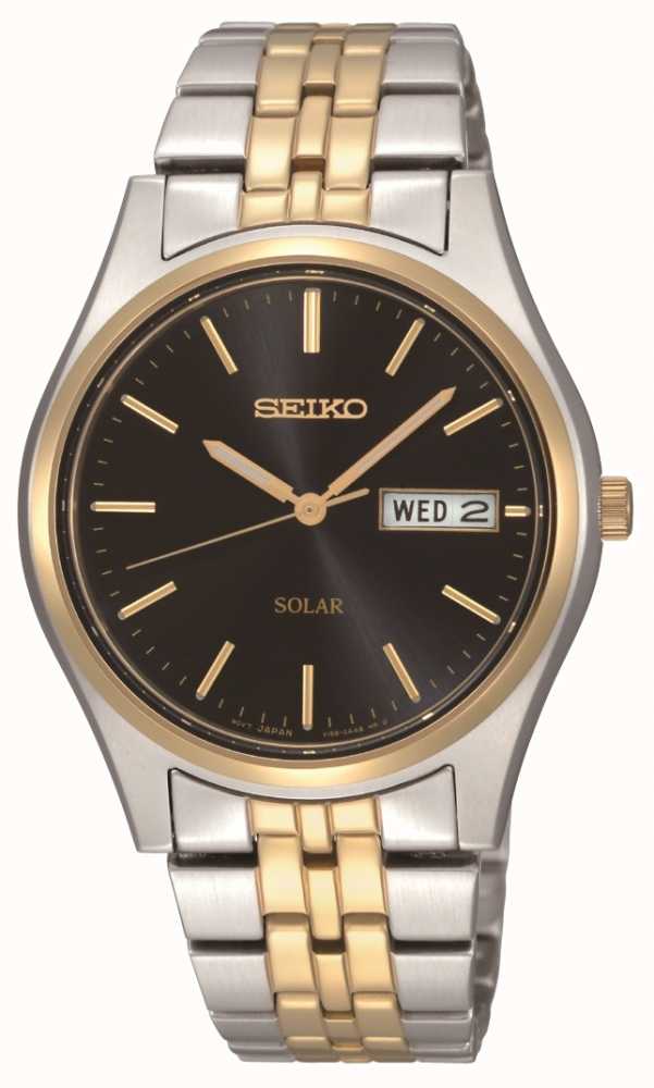 Seiko Solar Powered Two Tone Black Dial Men's Watch SNE034P1 - First Class  Watches™ IRL