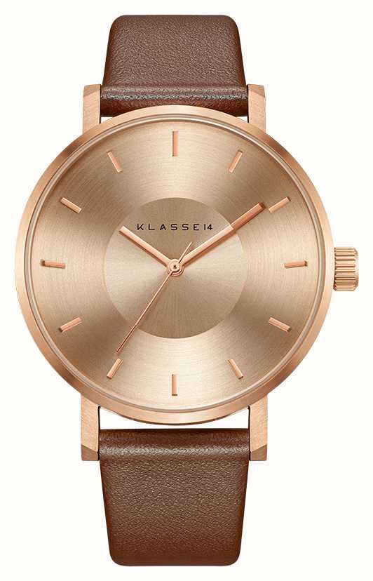 Klasse14 Volare 42mm Rose-Gold Brown Leather Strap VO14RG002M