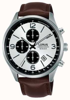 Lorus Chronograph White Dial Brown Leather Strap RM321HX9
