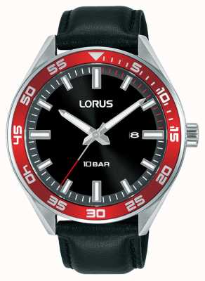 Lorus Sports Quartz Watch Black Sunray Dial Black Leather Strap RH941NX9