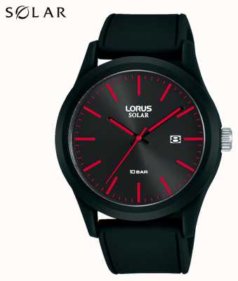 Lorus 42mm Solar Watch Red Black Silicone Strap RX303AX9