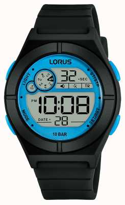 Lorus Women's Digital Watch Black Silicone Strap Blue Details R2361NX9