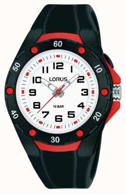 Lorus Kid's White Dial Black Silicone Strap Watch R2377NX9