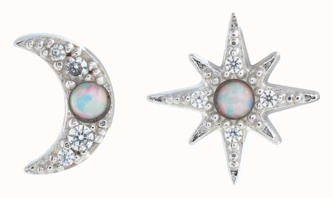 Olivia Burton North Star & Moon Opal, Silver Stud Earrings OBJCLE55