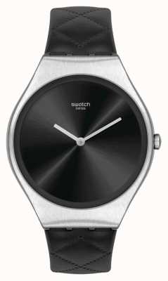Swatch Skin Irony Black Quilted Black Leather Strap SYXS136