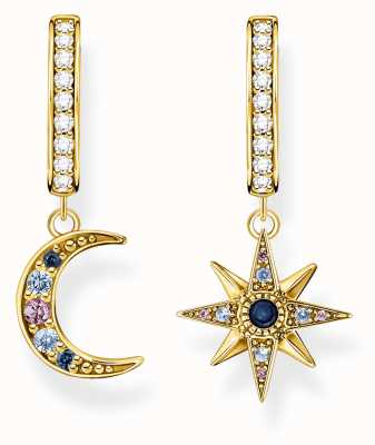 Thomas Sabo Royalty Moon and Star Gold Plated Hoop Earrings CR682-959-7