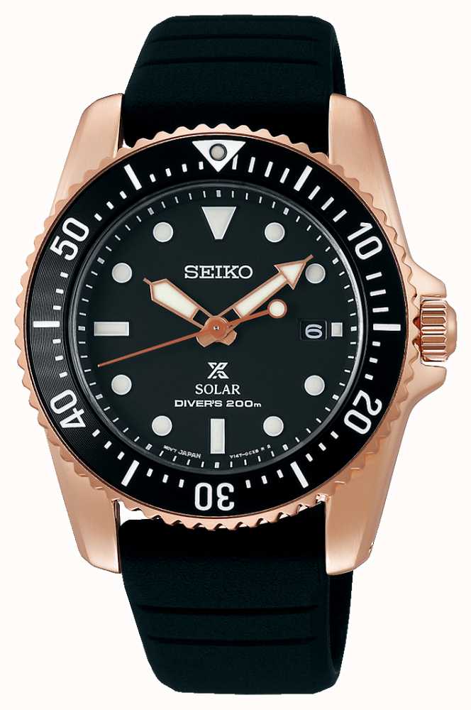 Seiko Prospex Compact Solar 38mm Black Dial Rose Gold Watch SNE586P1 -  First Class Watches™ IRL