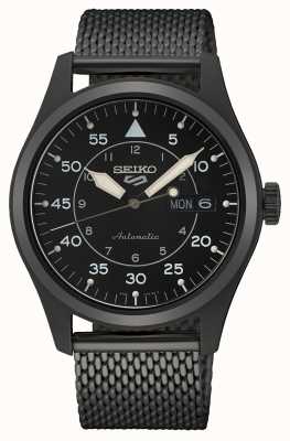 Seiko 5 Sports Flieger Automatic Black Dial Black Milanese Bracelet Watch SRPH25K1