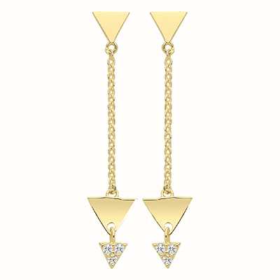 James Moore TH 9ct Yellow Gold Cubic Zirconia 3 Triangles Drop Earrings ER1162