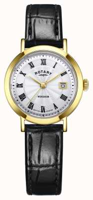 Rotary Women's Windsor Yellow PVD case Black Leather Strap LS05423/01