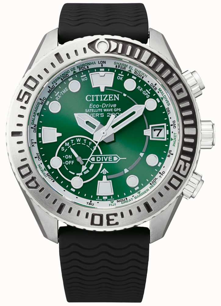 Citizen Satellite Wave Dive GPS Green Dial Black Silicone