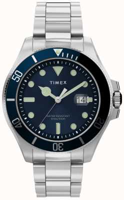 Timex Harborside Coast 43mm Silver-tone Case Blue Dial Blue TR SST Bracelet TW2U41900