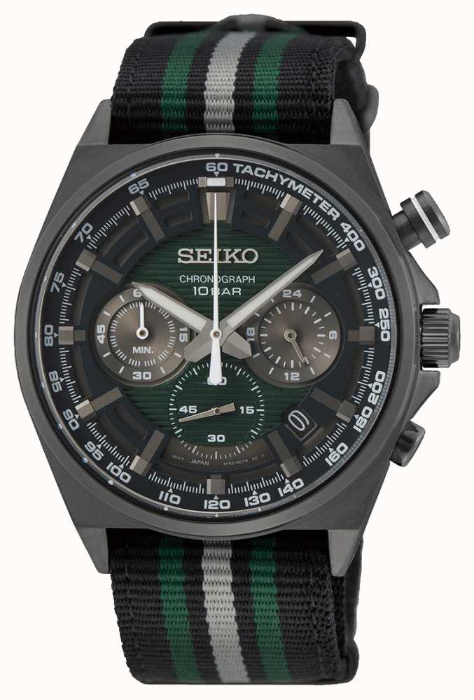 Seiko Men's Chronograph Watch Green Dial Black And Green Strap SSB411P1 ...