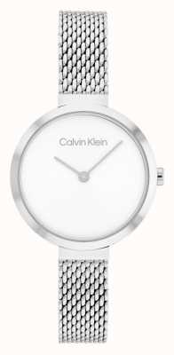 Calvin Klein T-Bar Stainless Steel Mesh Bracelet White Dial 25200082