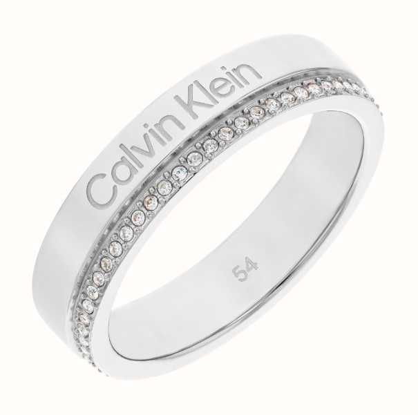 Calvin Klein Minimal Linear Stainless Steel Crystal Set Ring (Size 56)  35000200D - First Class Watches™ IRL