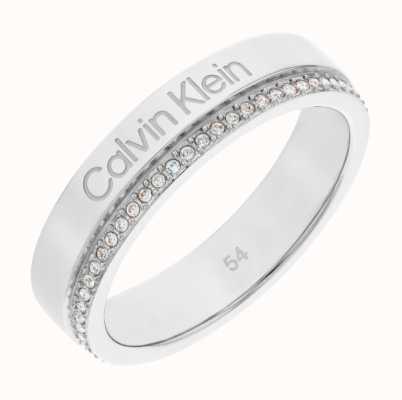 Calvin Klein Minimal Linear Stainless Steel Crystal Set Ring (Size 56) 35000200D