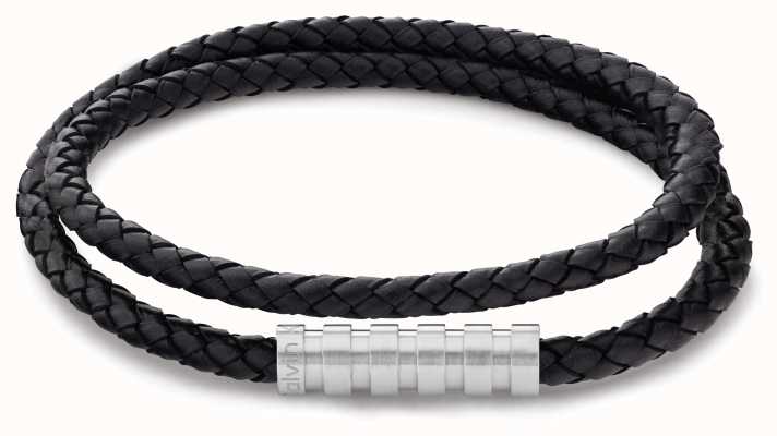 Calvin Klein Mens Black Leather Wraparound Style Bracelet 35000093