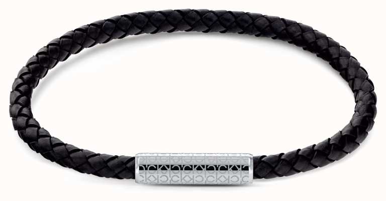 Calvin Klein Men's Black Leather and Stainless Steel Bracelet 35000101