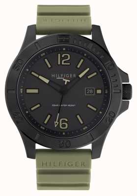 Tommy Hilfiger Ryan Black And Green Silicone Strap Watch 1791992