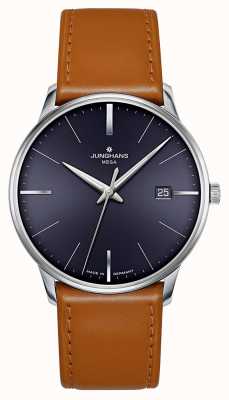 Junghans Meister MEGA Brown Blue Dial Leather Strap Sapphire Crystal 58/4801.02