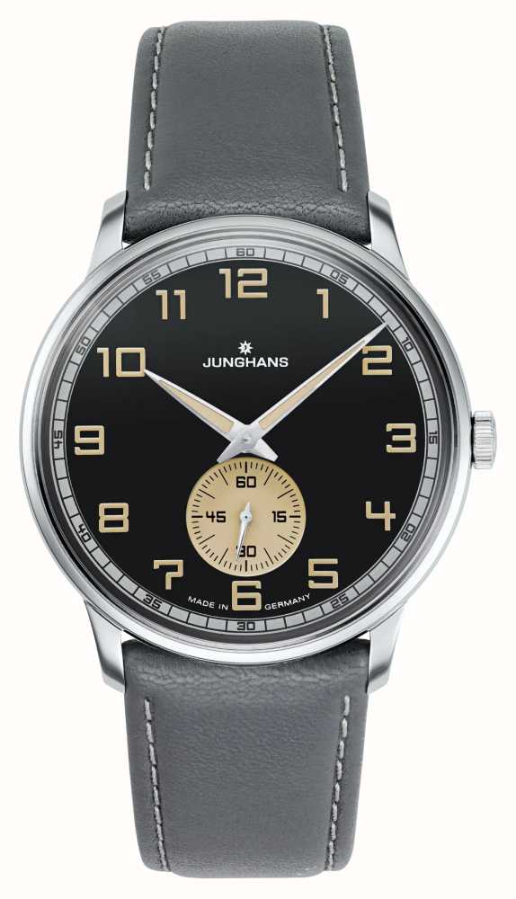 Junghans Meister Driver Handaufzug Grey Leather Strap Black Dial