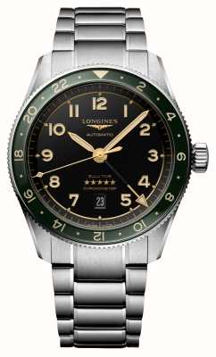 LONGINES SPIRIT ZULU TIME GMT 42mm Green Bezel Steel Bracelet L38124636