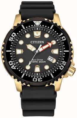 Citizen Eco-Drive Men's Promaster Diver Black Silicone Strap Gold Plated BN0152-06E