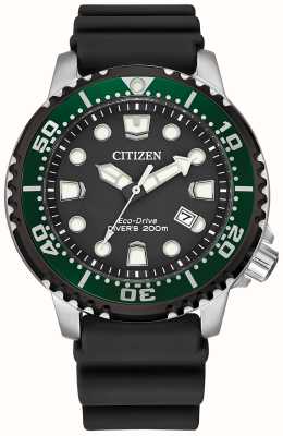 Citizen Men's Promaster Diver Eco-Drive Green Bezel Silicone Strap BN0155-08E