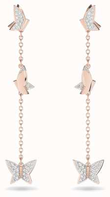 Swarovski Lilia Butterfly Long Drop Earrings Rose Gold-Tone Plated White Crystals 5636426