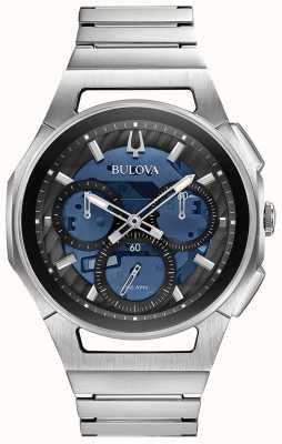Bulova Curv Blue Chronograph Dial Stainless Steel Bracelet 96A205
