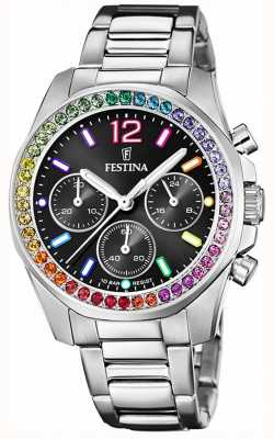 Festina Ladies Rainbow Chrono Watch W/CZ Sets & Steel Bracelet F20606/3